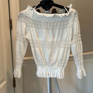 JOA Anthropologie Off the Shoulder White Lace Top in Small